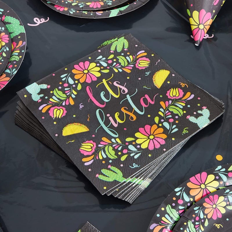 Sparkle and Bash Party Napkins - Taco Napkins & Fiesta Party Decor - Disposable Fiesta Dinner Supplies for Mexican Celebration - Pack of 100 - Black - 6.5 x 6.5 In - Image 2